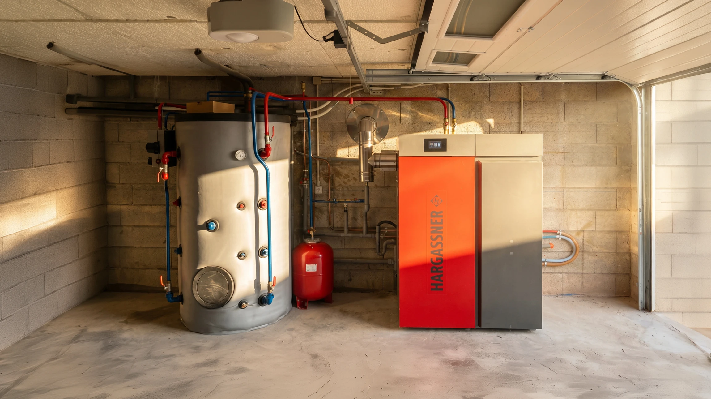 Chantier de construction intérieur avec installation de plancher chauffant hydraulique en cours